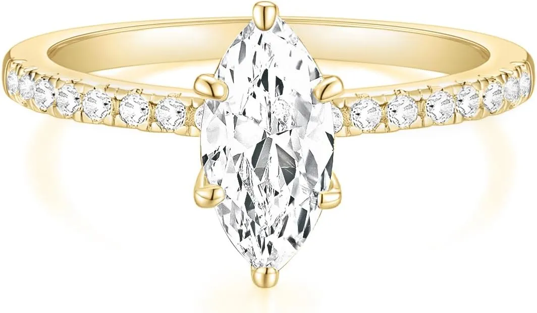 TIGRADE 2CT Engagement Ring for Women Marquise Cut Cubic Zirconia Wedding Band CZ Promise Anniversary Ring Size 3-12