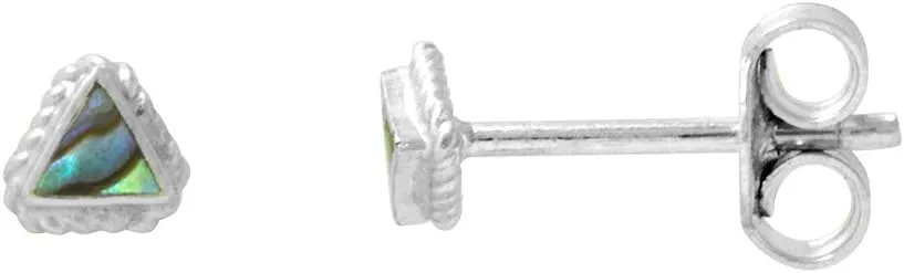 Tiny Rope Edge Sterling Silver 3mm Abalone Shell Triangle Stud Earrings Nose Studs, 1/8 inch