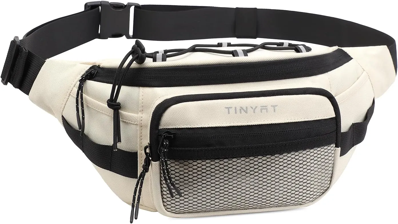 TINYAT Fanny Pack for Men Women Multifunction Waist Packs Large Crossbody Bum Bag with Zipper Waterproof Chest Bag for Hiking