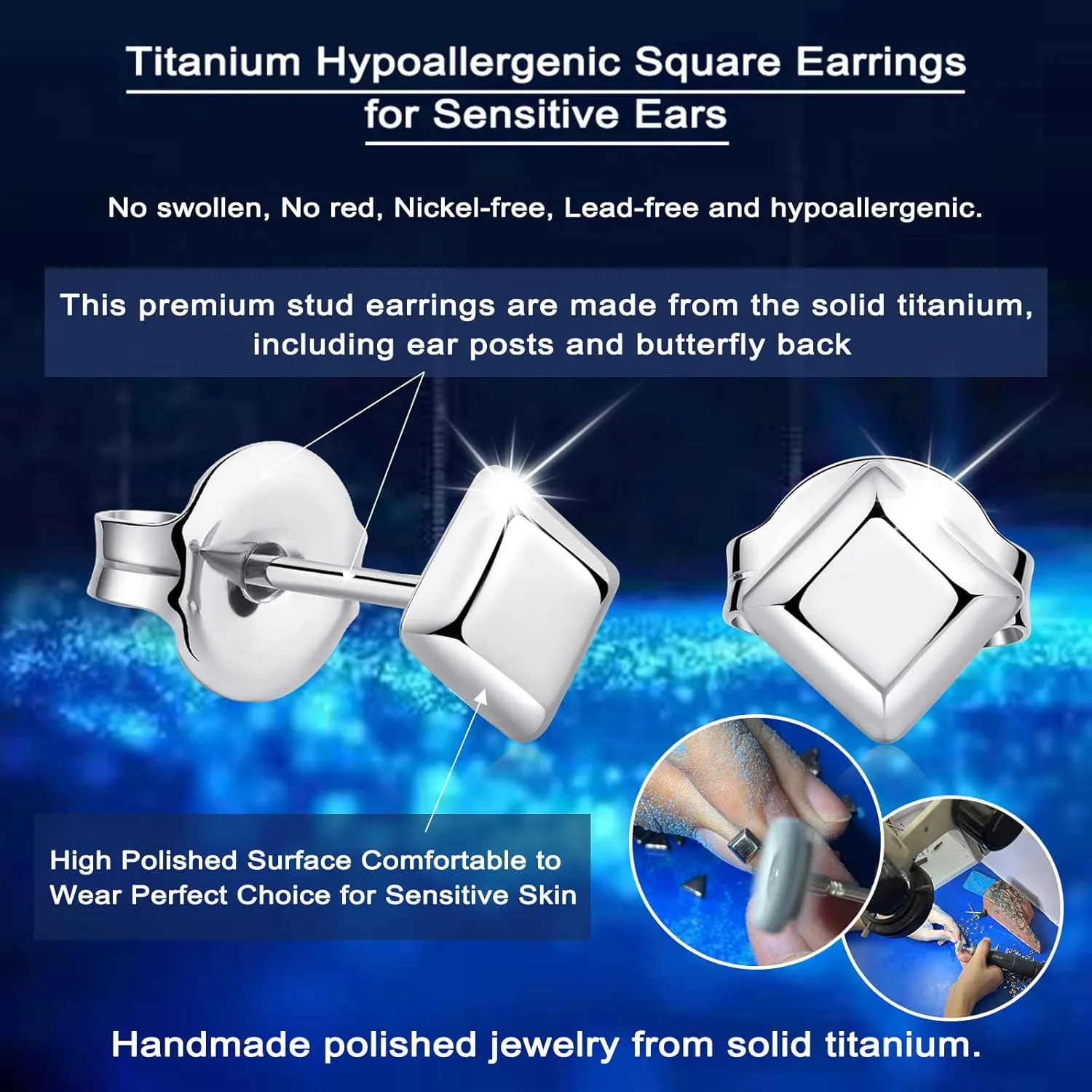 Titanium Earrings, Hypoallergenic Stud Earrings for Women Men Sensitive Ears Bar/Butterfly/Triangle/Square Premium High Polished (Shiny Grey)