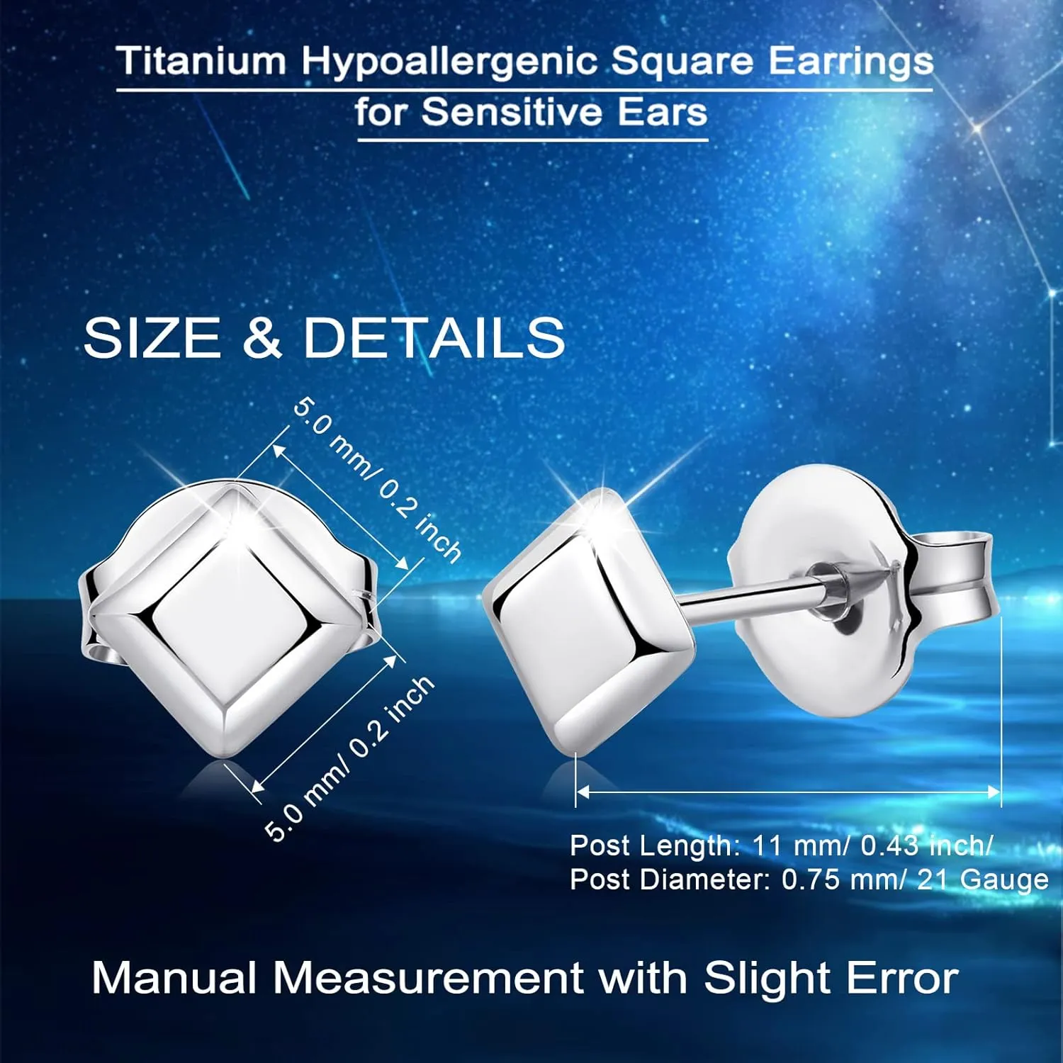 Titanium Earrings, Hypoallergenic Stud Earrings for Women Men Sensitive Ears Bar/Butterfly/Triangle/Square Premium High Polished (Shiny Grey)