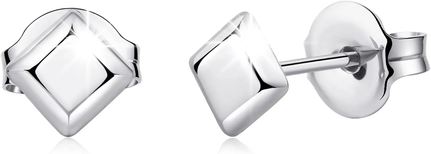 Titanium Earrings, Hypoallergenic Stud Earrings for Women Men Sensitive Ears Bar/Butterfly/Triangle/Square Premium High Polished (Shiny Grey)