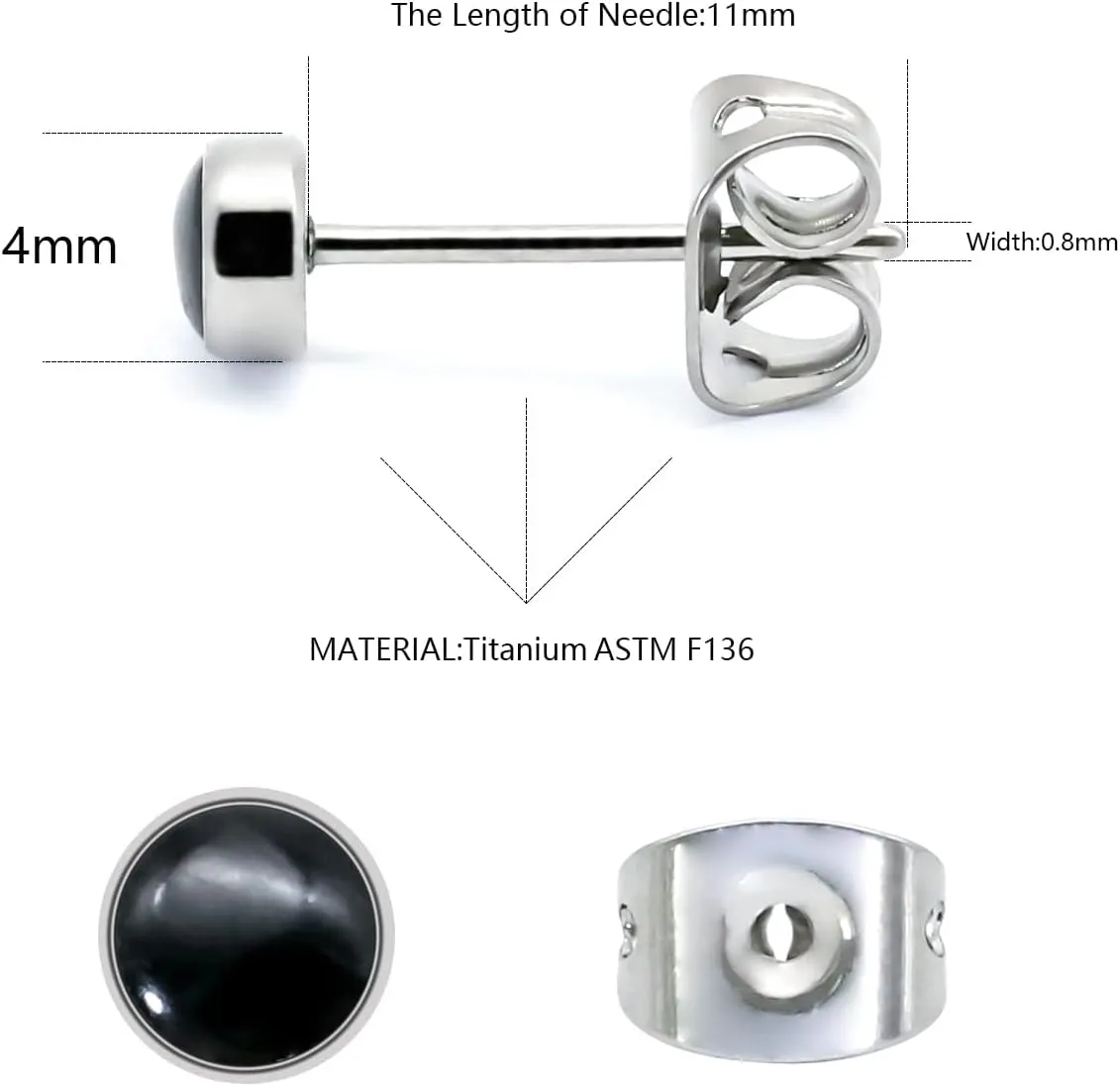 Titanium Stud Earrings for Women Earrings 4mm Natural Stone Gemstones Hypoallergenic Earrings Nickel Free Black Onyx 5mm Earrings for Women Sensitive Ears Turquoise