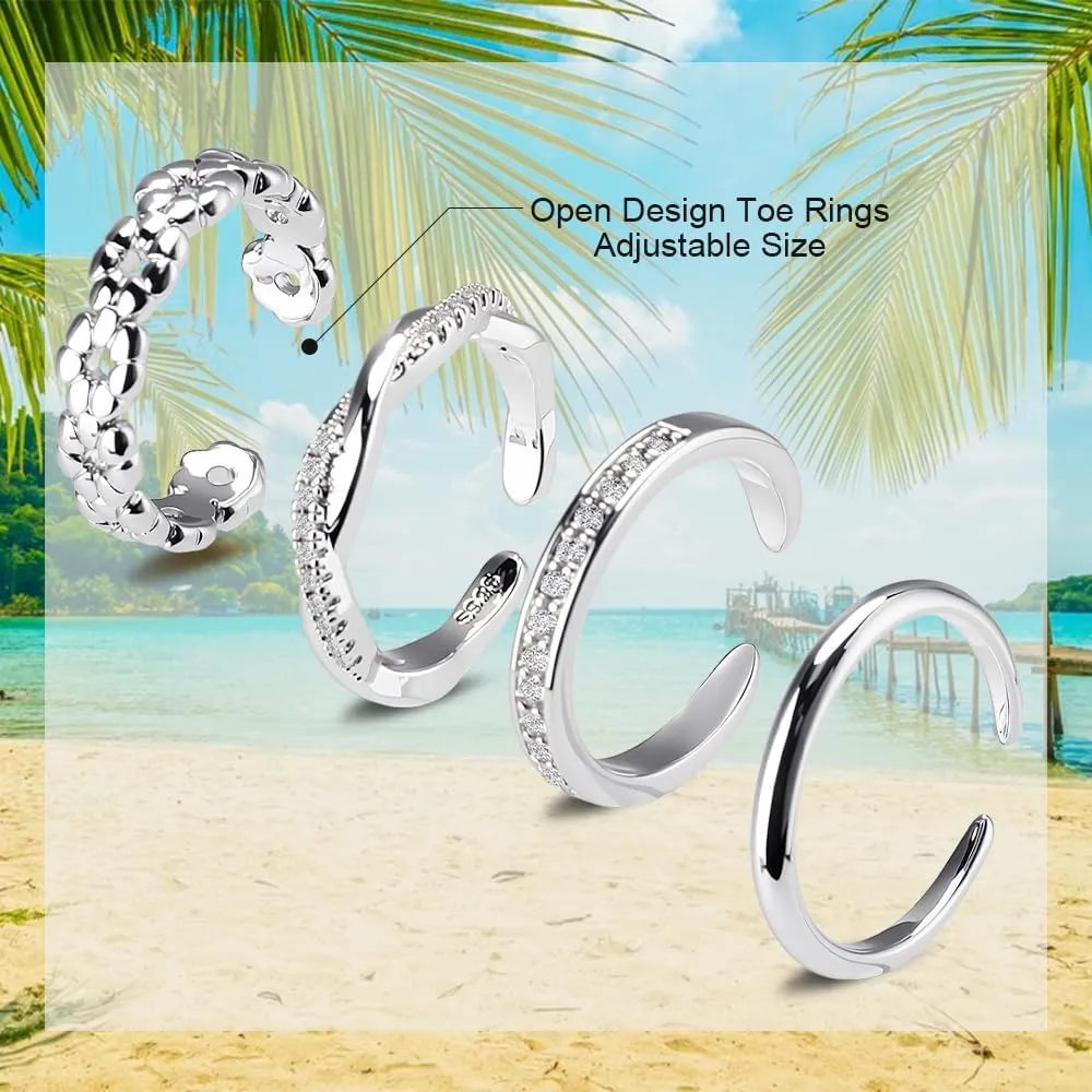Toe Rings for Women, Adjustable Toe Rings Simple Open Band, Summer Beach Foot Jewelry Set gold Toe Ring