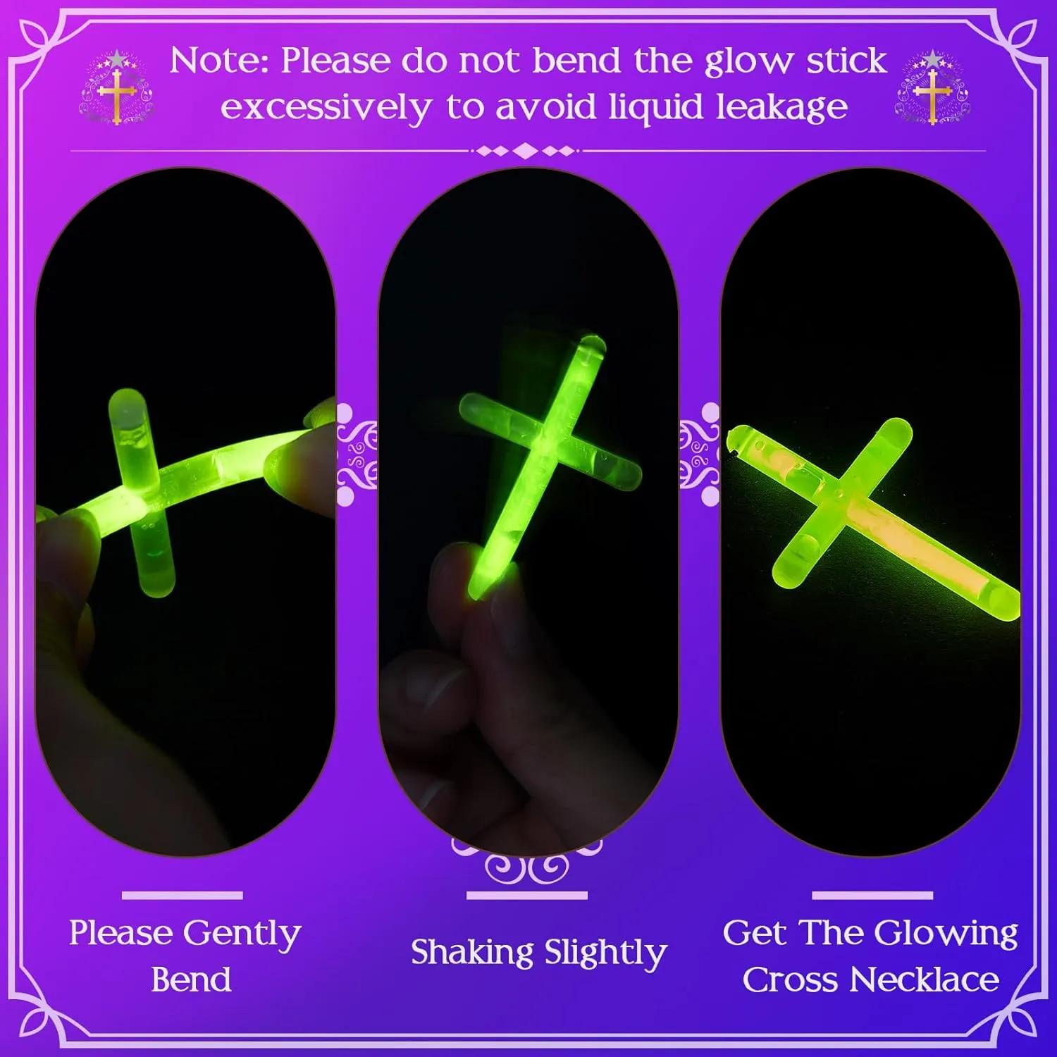 Tondiamo Cross Necklace Bulk Glow Necklaces Glow in the Dark Plastic Luminous Cross Religious Party Favor for Valentines Easter Christian Halloween Church Party