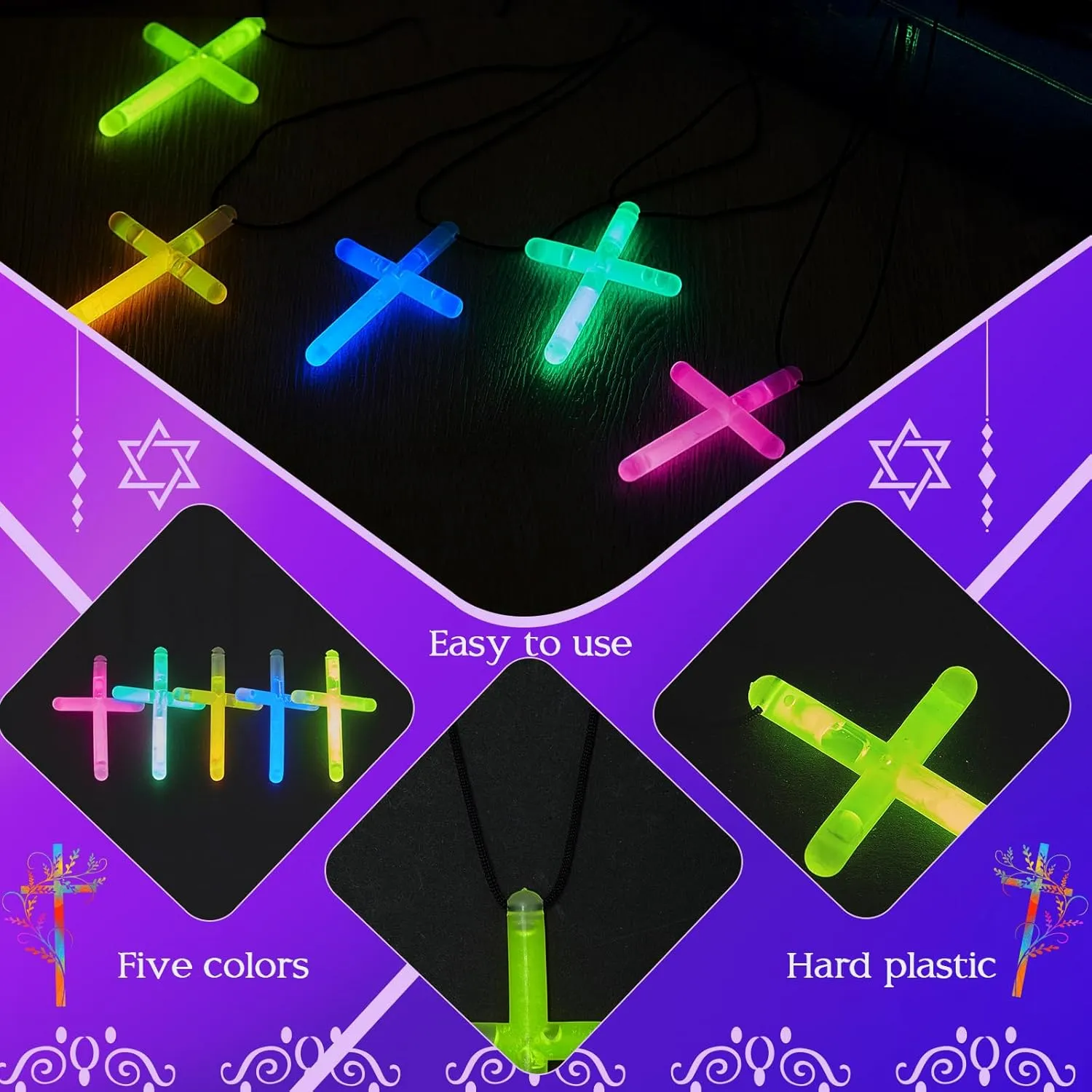 Tondiamo Cross Necklace Bulk Glow Necklaces Glow in the Dark Plastic Luminous Cross Religious Party Favor for Valentines Easter Christian Halloween Church Party