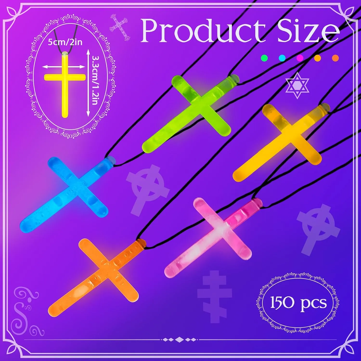Tondiamo Cross Necklace Bulk Glow Necklaces Glow in the Dark Plastic Luminous Cross Religious Party Favor for Valentines Easter Christian Halloween Church Party