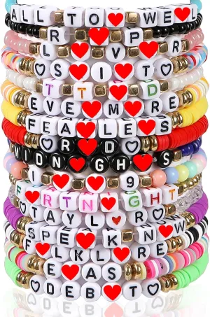 TooferMe 16PCS Friendship Bracelets Merch Set, Colorful Multi-layered Clay Bead Bracelets, Cute Preppy Surfer Singer Music Concert Bracelets Gifts for Women Fans
