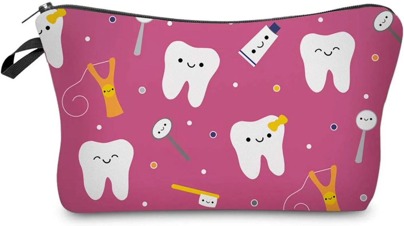 Tooth Dental Cosmetic Bag for Women Cute Makeup Bag for Purse Travel Toiletry Zipper Pouch for Girls Women Families Friends Sisters Gifts Tooth Dental Makeup Bag for Her
