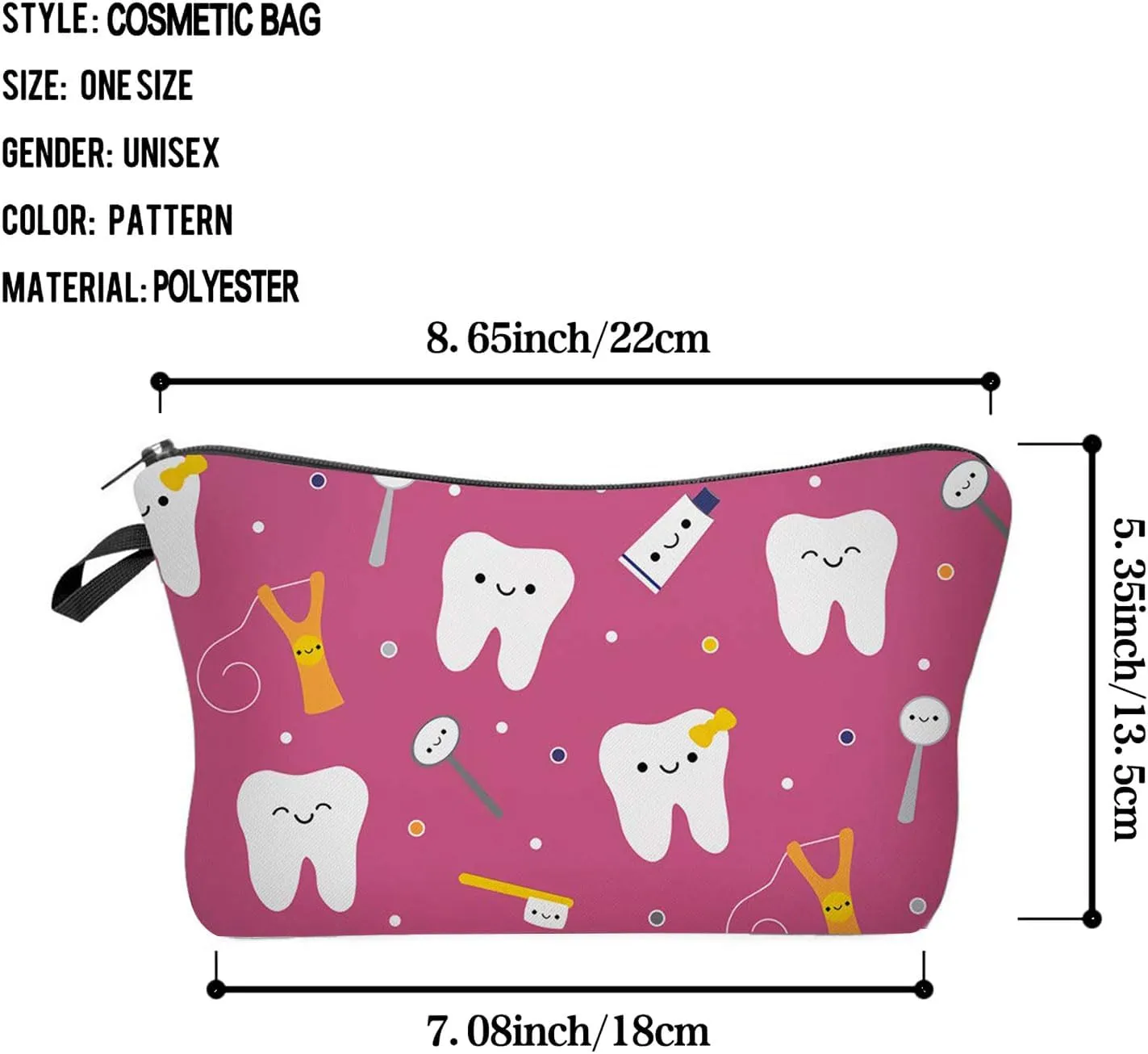 Tooth Dental Cosmetic Bag for Women Cute Makeup Bag for Purse Travel Toiletry Zipper Pouch for Girls Women Families Friends Sisters Gifts Tooth Dental Makeup Bag for Her