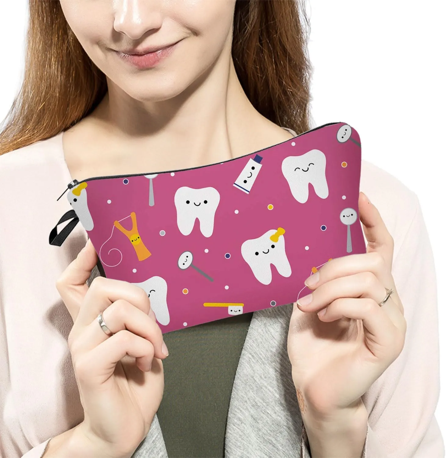 Tooth Dental Cosmetic Bag for Women Cute Makeup Bag for Purse Travel Toiletry Zipper Pouch for Girls Women Families Friends Sisters Gifts Tooth Dental Makeup Bag for Her