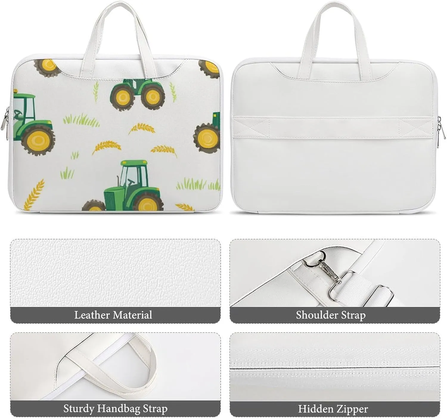 Tractors Farm Wheat Leather Bag Laptop Case Slim Water Resistant Computer Bags with Handle Briefcase for Work