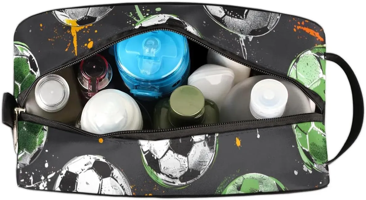 Travel Toiletry Bag for Women Men Soccer Sport Theme Hanging Cosmetic Bag Waterproof Makeup Bag for Shaving Makeup Toothbrush & Travel Essentials