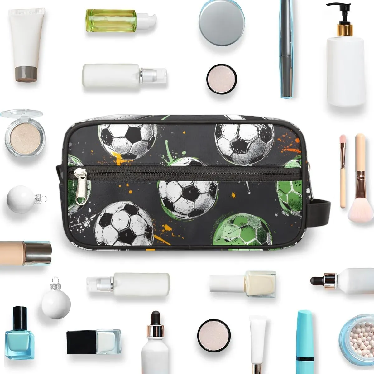 Travel Toiletry Bag for Women Men Soccer Sport Theme Hanging Cosmetic Bag Waterproof Makeup Bag for Shaving Makeup Toothbrush & Travel Essentials