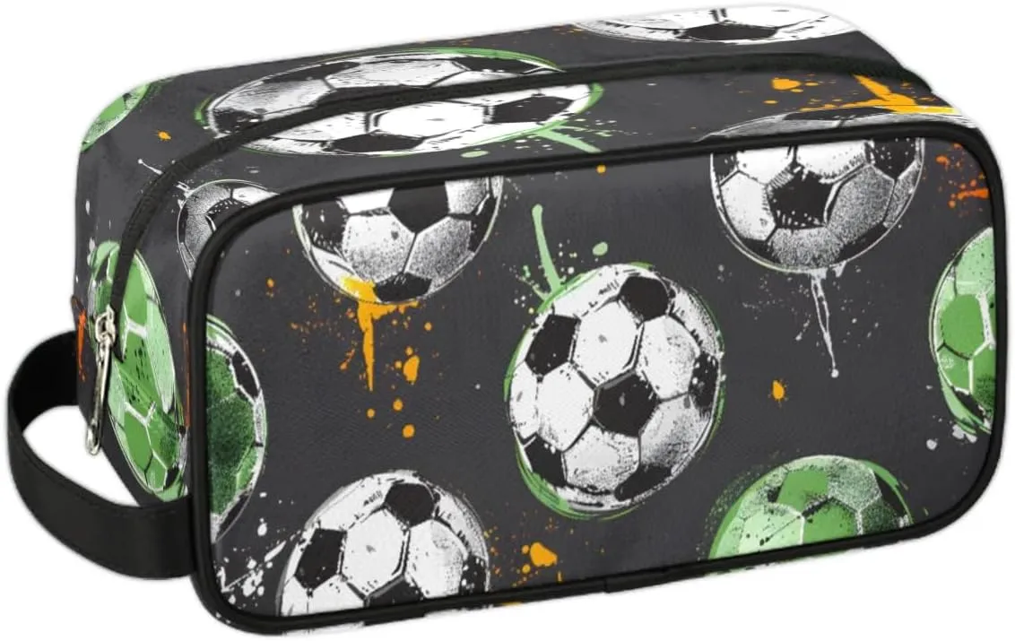 Travel Toiletry Bag for Women Men Soccer Sport Theme Hanging Cosmetic Bag Waterproof Makeup Bag for Shaving Makeup Toothbrush & Travel Essentials
