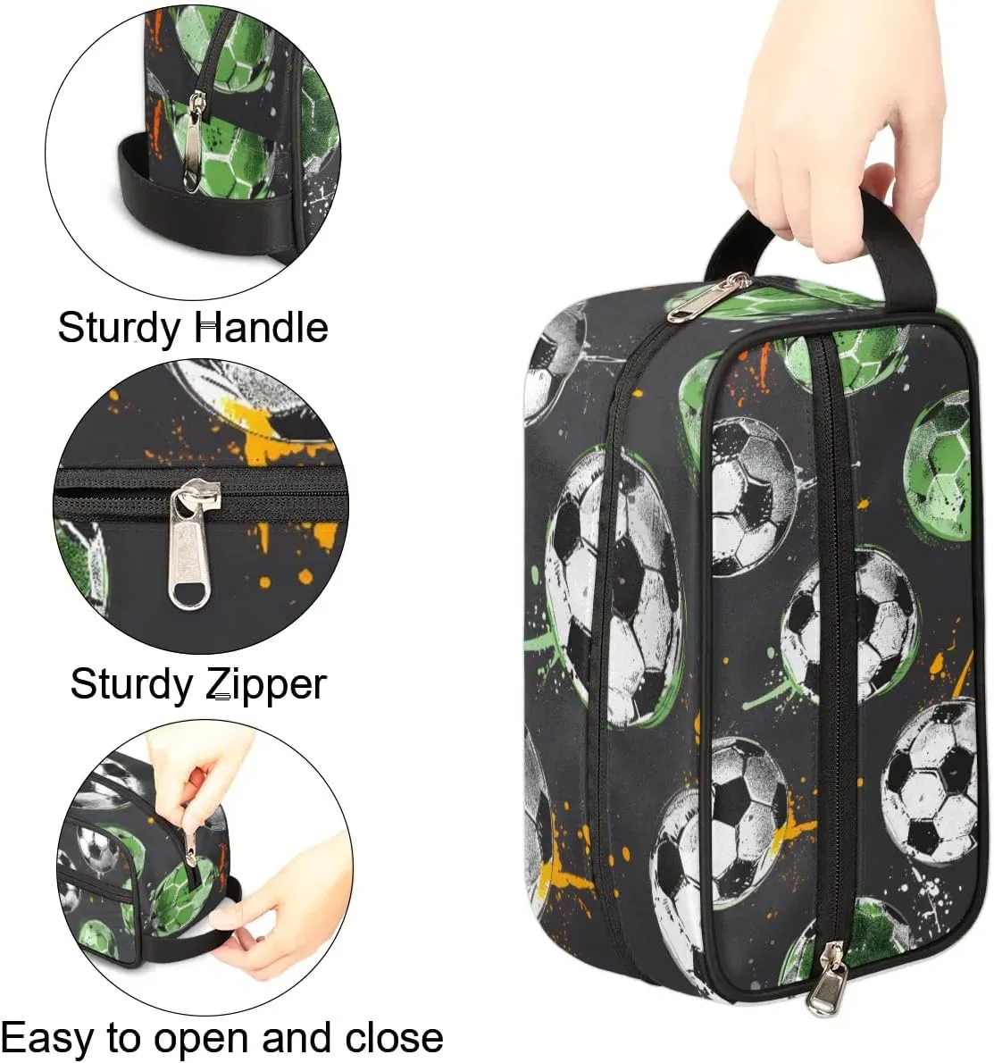 Travel Toiletry Bag for Women Men Soccer Sport Theme Hanging Cosmetic Bag Waterproof Makeup Bag for Shaving Makeup Toothbrush & Travel Essentials