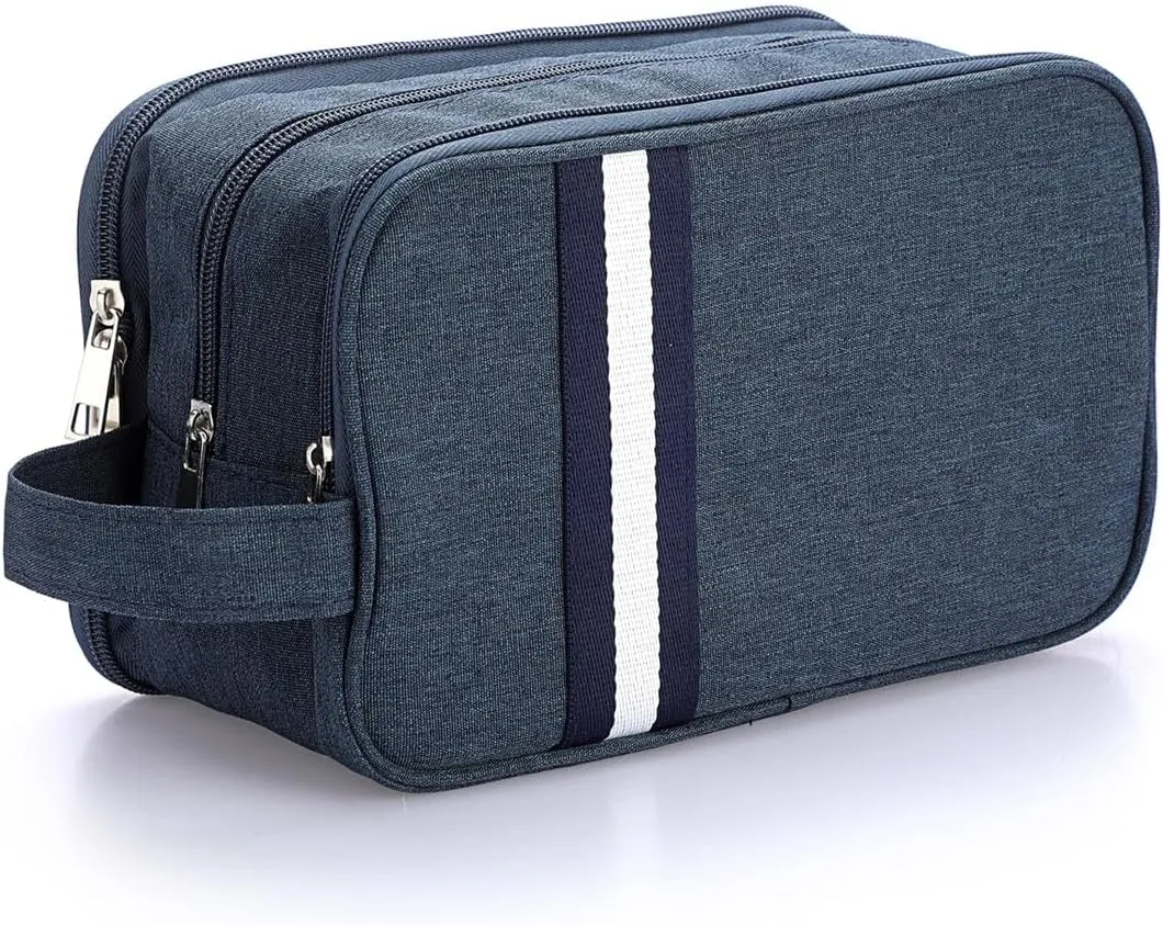 Travel Toiletry Wash Bag Dry & Wet Separation Men Dopp Kit Bag Gym Shaving Organiser Bag with 3 Compartments (Dark Blue)