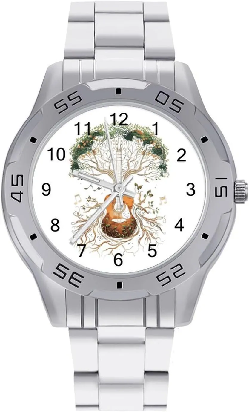 Tree Guitar Life Men's Business Watch Fashion Stainless Steel Wristwatches Custom Easy Read Watches for Women