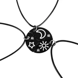 Trio Friendship Necklaces for 3, Engraved Sun Star Moon Pendant Necklaces Round Best Friends Forever Puzzle Matching Necklace with Rhinestone Jewelry Gifts for Women Sisters