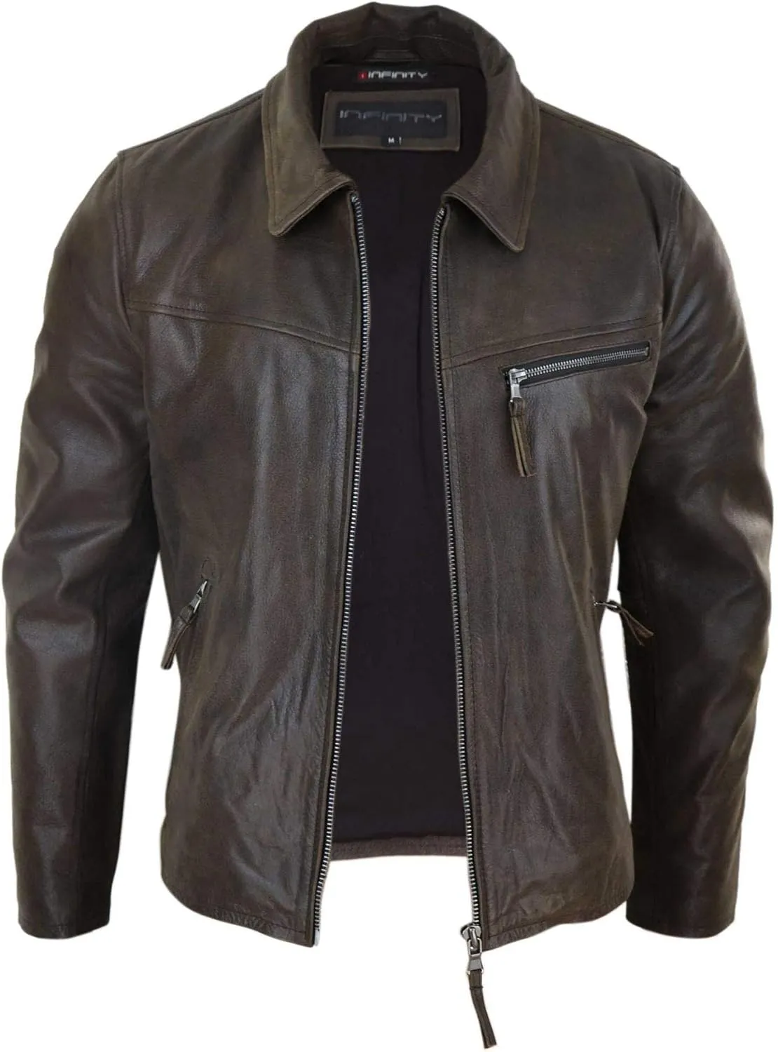 TruClothing Mens Classic Real Leather Soft Hide Zipped Collar Box Jacket Smart Casual Fit