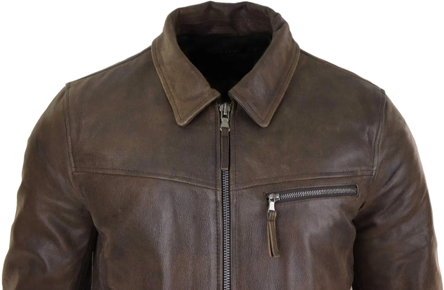 TruClothing Mens Classic Real Leather Soft Hide Zipped Collar Box Jacket Smart Casual Fit