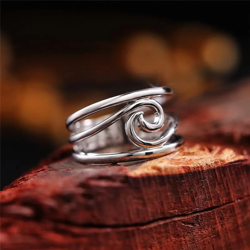 TSECIMGS Women's Platinum-Plated Minimalist Geometric Wave Ring, Fashionable Personalized Smooth Unique Statement Index Finger Ring(9)