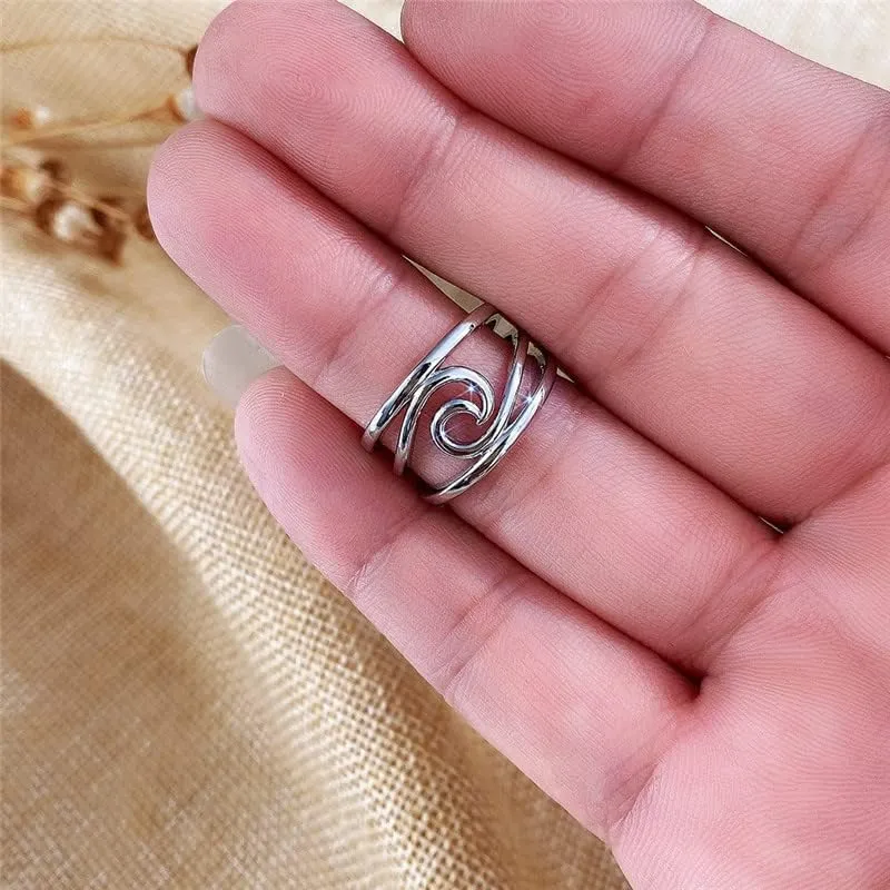 TSECIMGS Women's Platinum-Plated Minimalist Geometric Wave Ring, Fashionable Personalized Smooth Unique Statement Index Finger Ring(9)