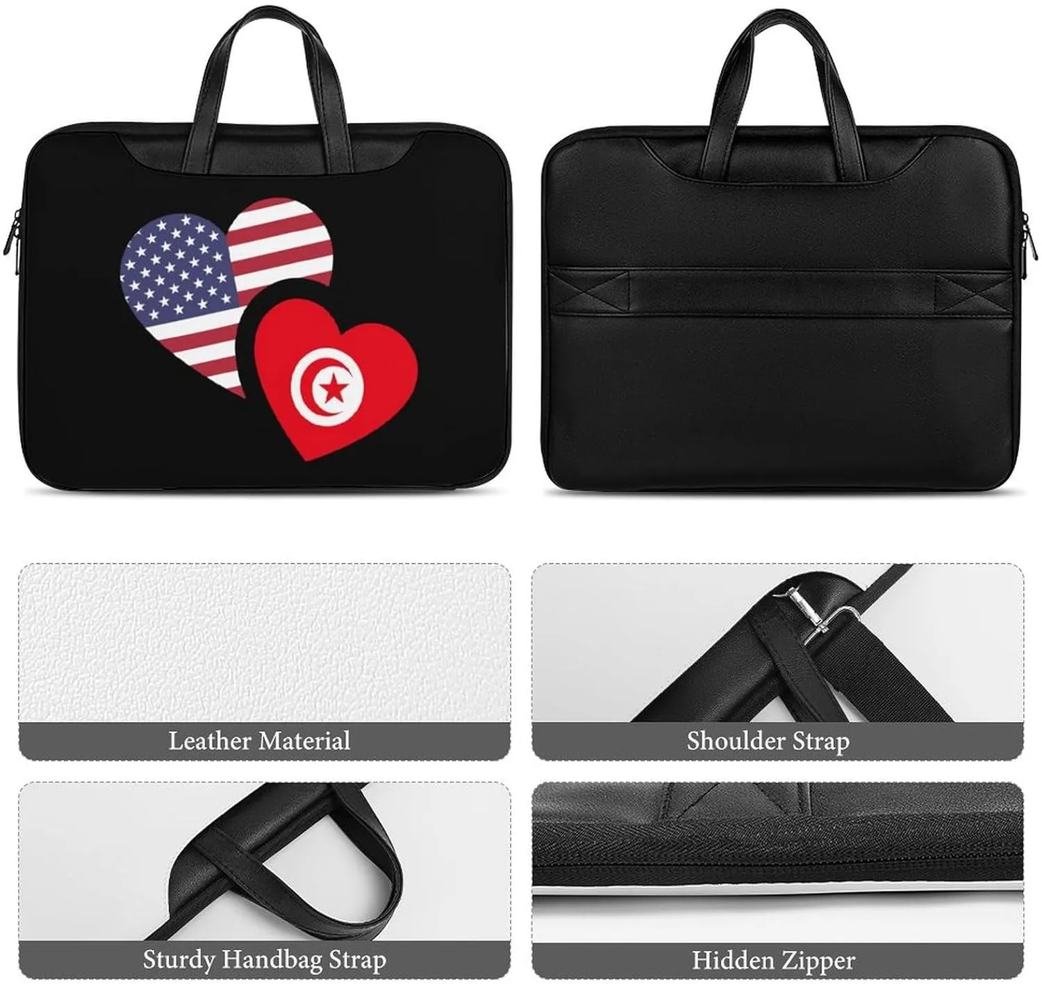 Tunisia U.S. Flag Leather Bag Laptop Case Slim Water Resistant Computer Bags with Handle Briefcase for Work