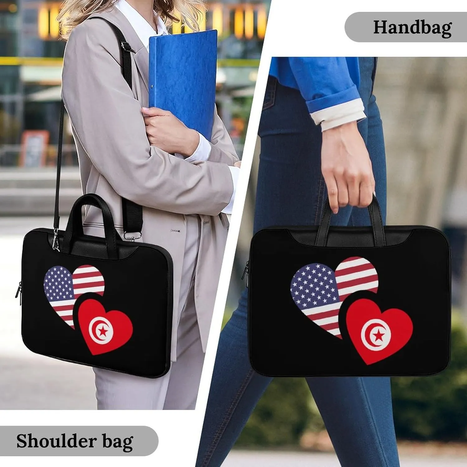 Tunisia U.S. Flag Leather Bag Laptop Case Slim Water Resistant Computer Bags with Handle Briefcase for Work