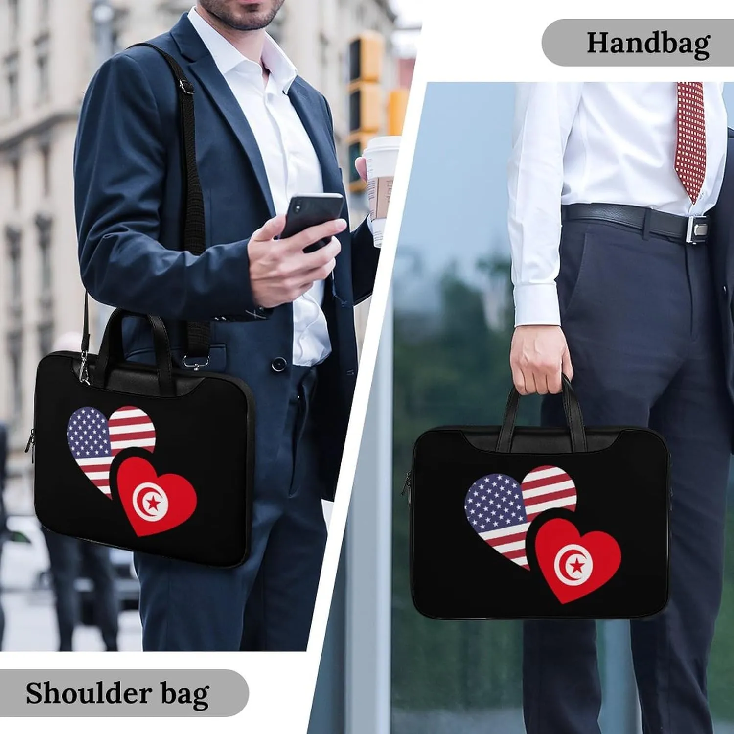 Tunisia U.S. Flag Leather Bag Laptop Case Slim Water Resistant Computer Bags with Handle Briefcase for Work