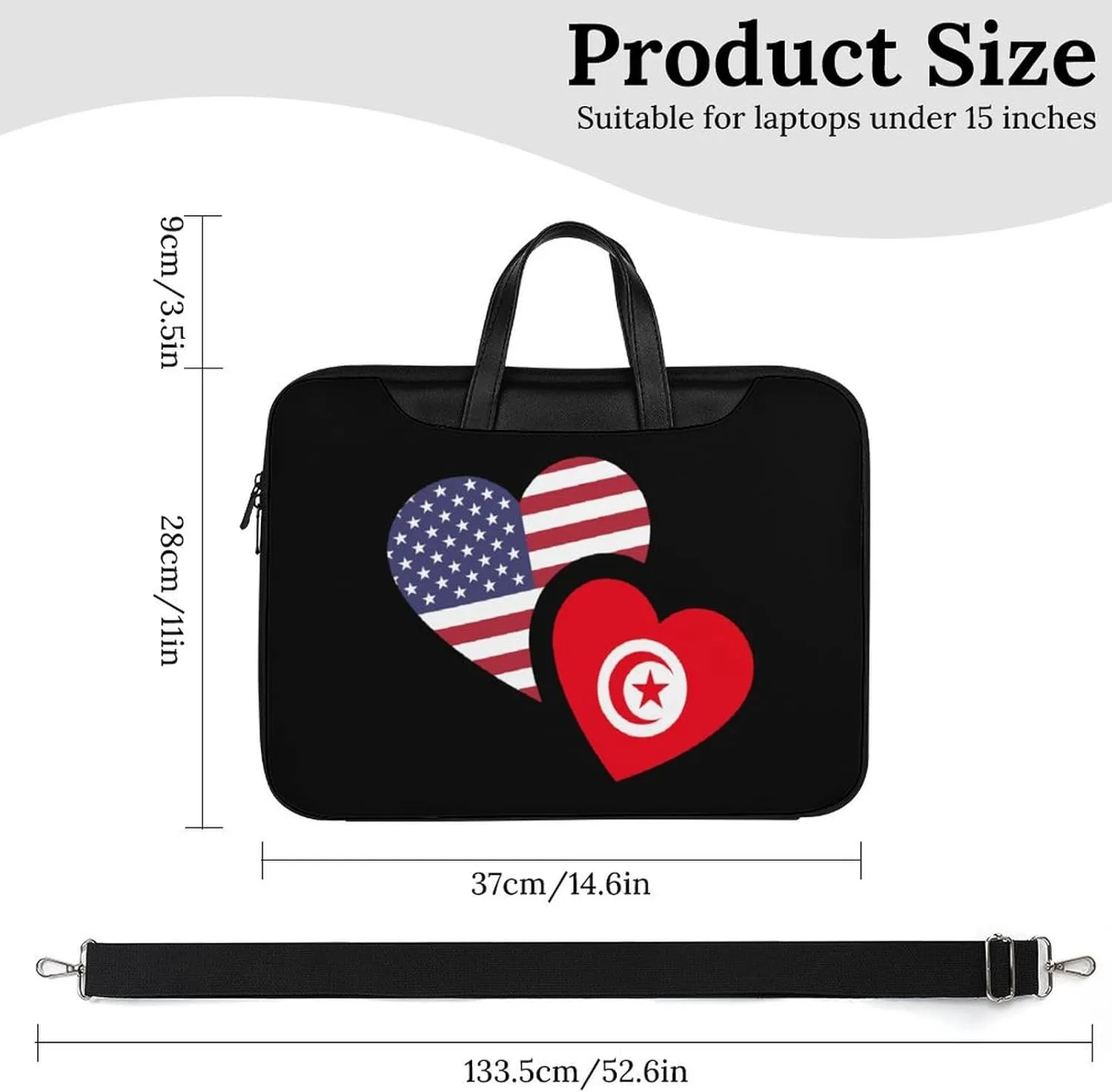 Tunisia U.S. Flag Leather Bag Laptop Case Slim Water Resistant Computer Bags with Handle Briefcase for Work