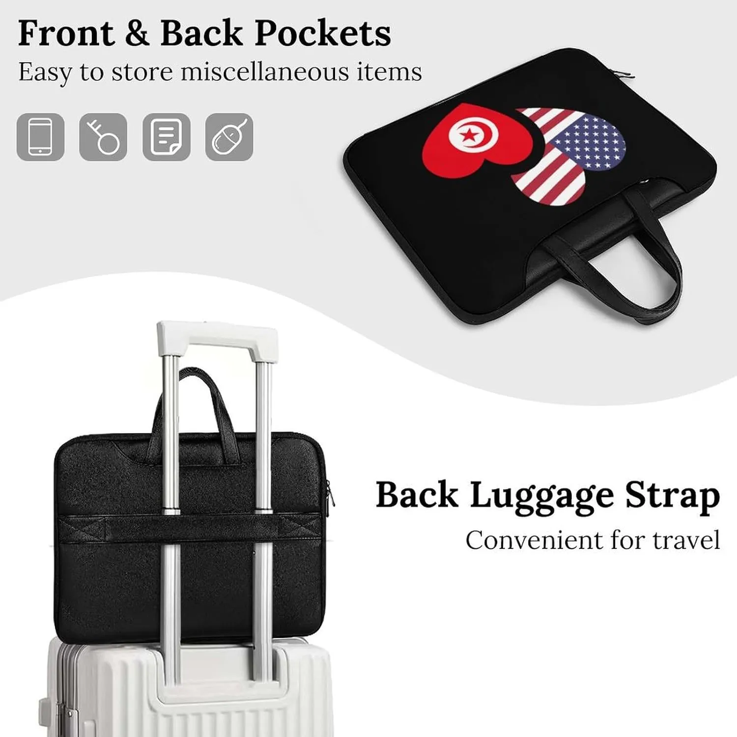 Tunisia U.S. Flag Leather Bag Laptop Case Slim Water Resistant Computer Bags with Handle Briefcase for Work