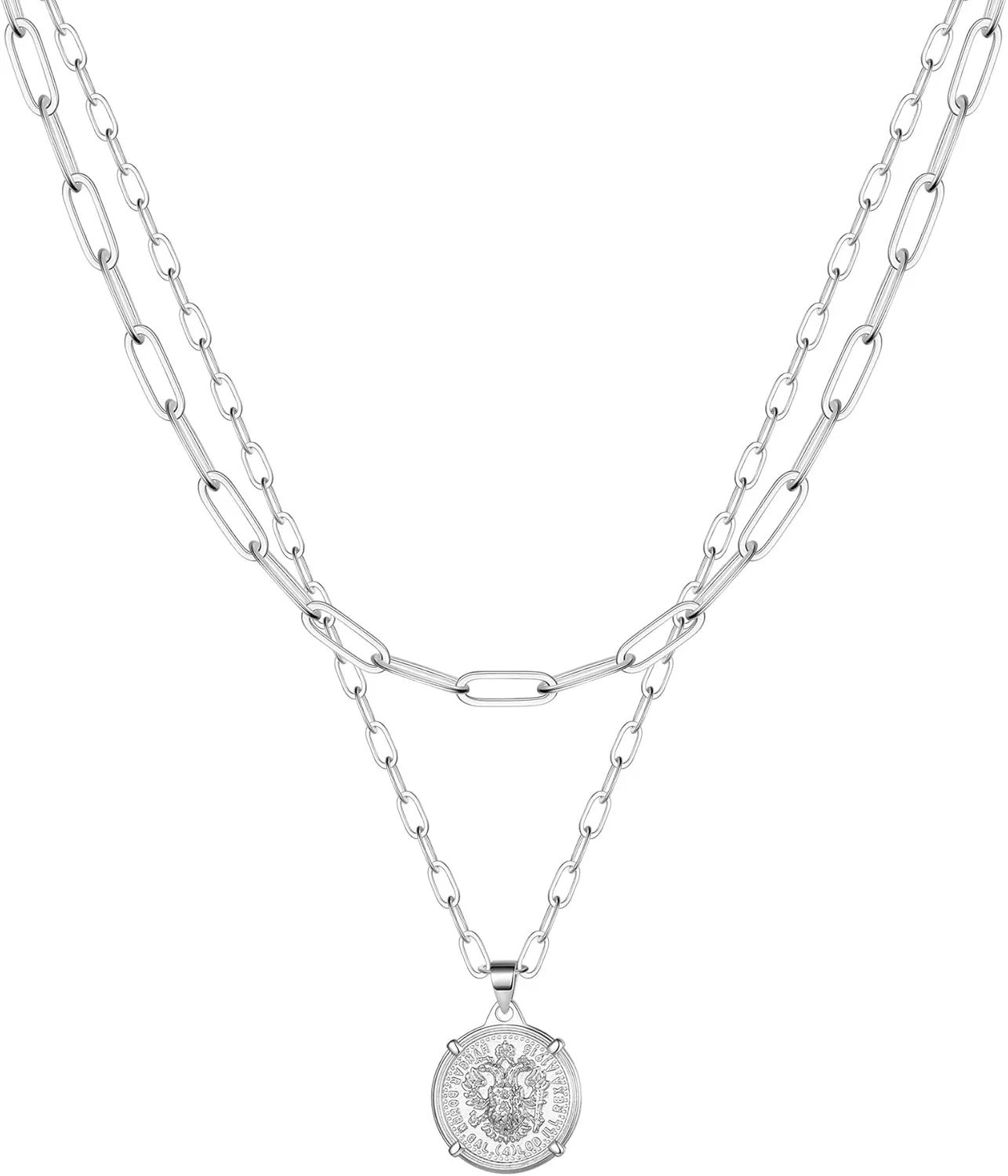 Turandoss Gold Necklaces for Women - 14K Gold Plated Lock Evil Eye Medallion Vintage Coin Necklace Bee Sun Moon Shell Gold Chain Necklace Layered Paperclip Chain Necklaces for Women Jewelry Gifts
