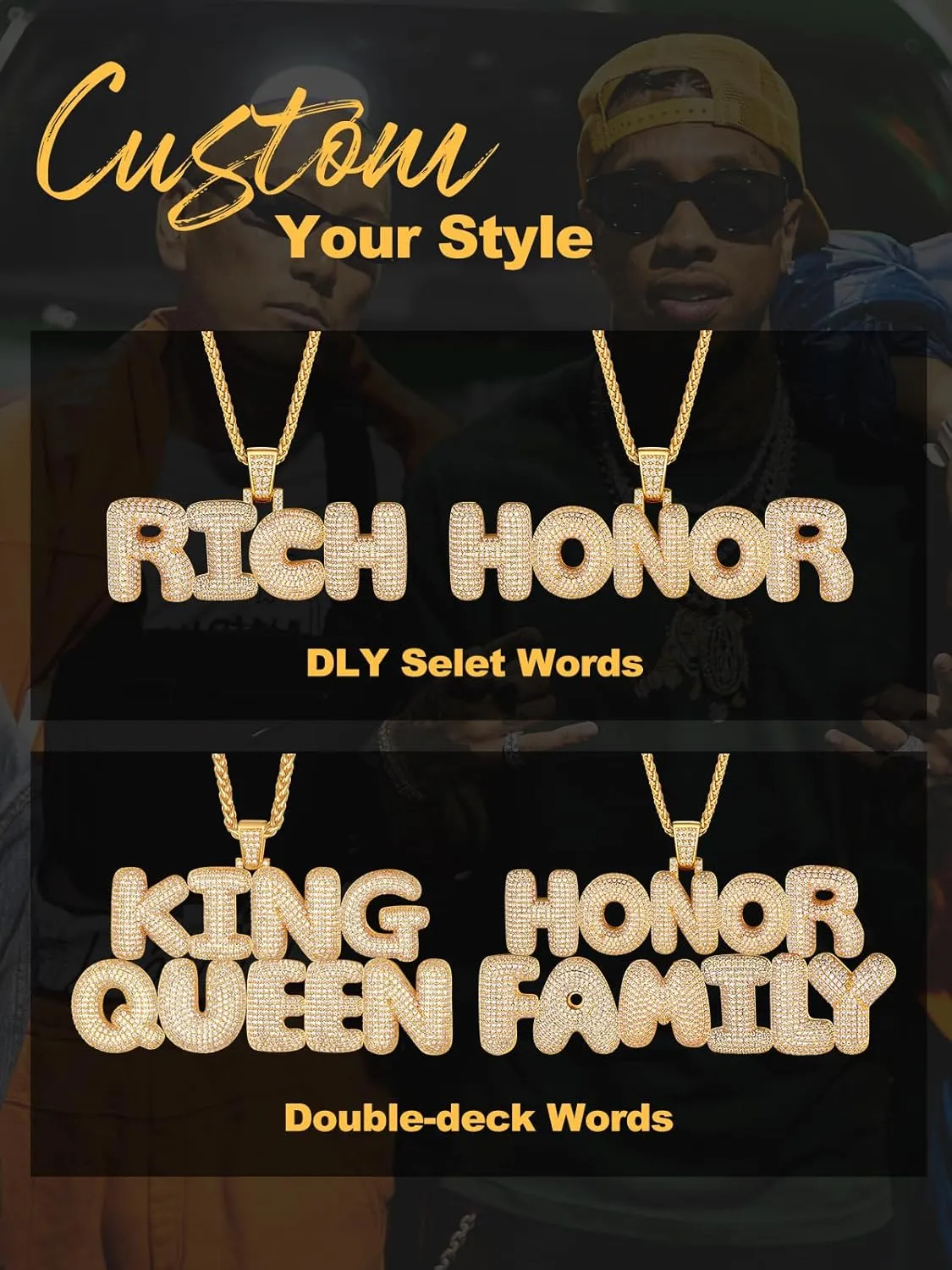 U7 Iced Out Pendant Mens Hip Hop Jewelry Platinum/18K Gold Plated Lab Diamond Bubble Letter Necklaces Custom Number Chain Intials Name Necklaces