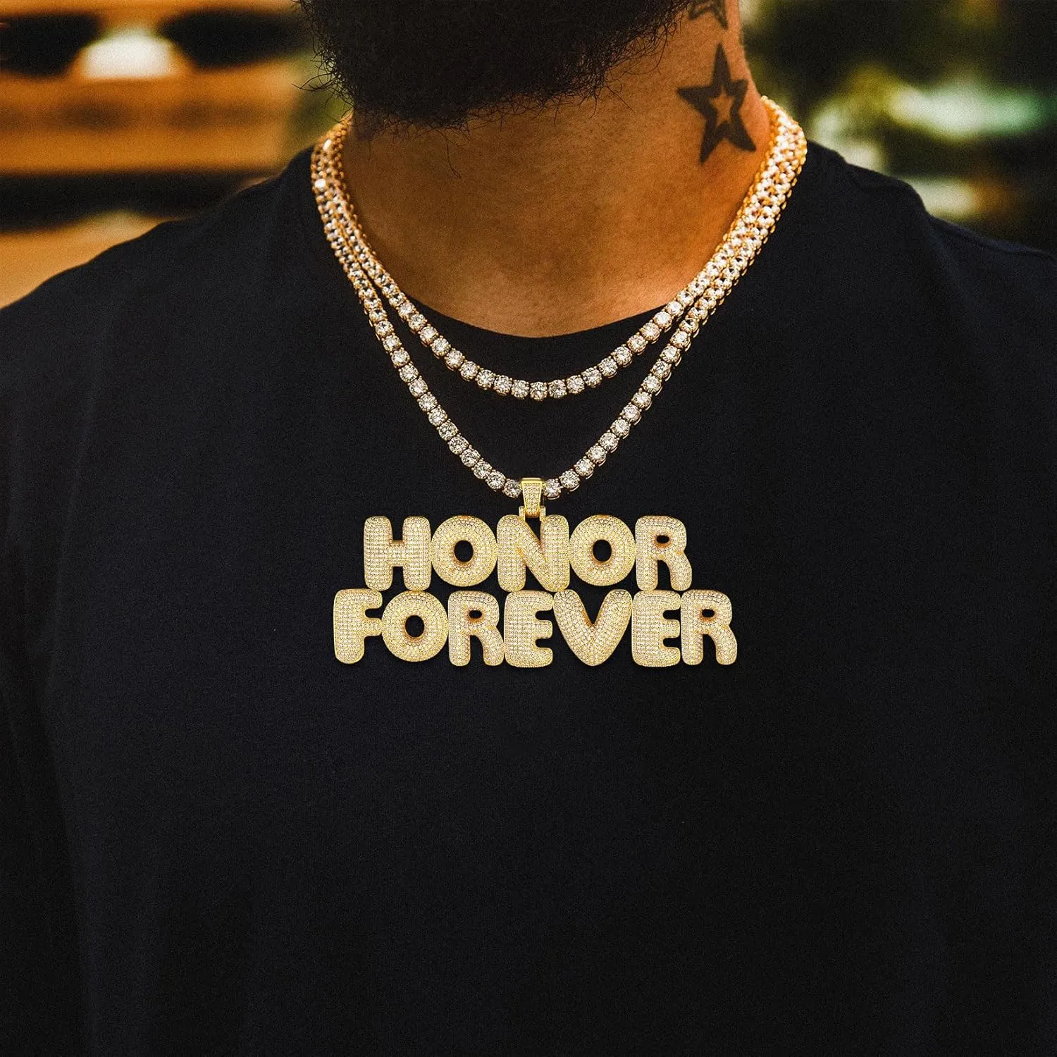 U7 Iced Out Pendant Mens Hip Hop Jewelry Platinum/18K Gold Plated Lab Diamond Bubble Letter Necklaces Custom Number Chain Intials Name Necklaces