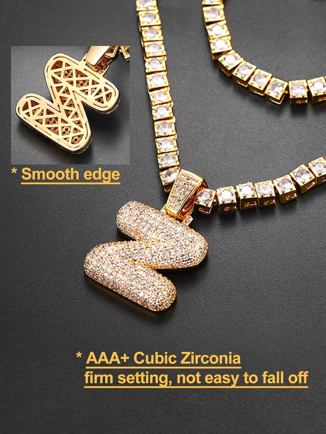 U7 Iced Out Pendant Mens Hip Hop Jewelry Platinum/18K Gold Plated Lab Diamond Bubble Letter Necklaces Custom Number Chain Intials Name Necklaces