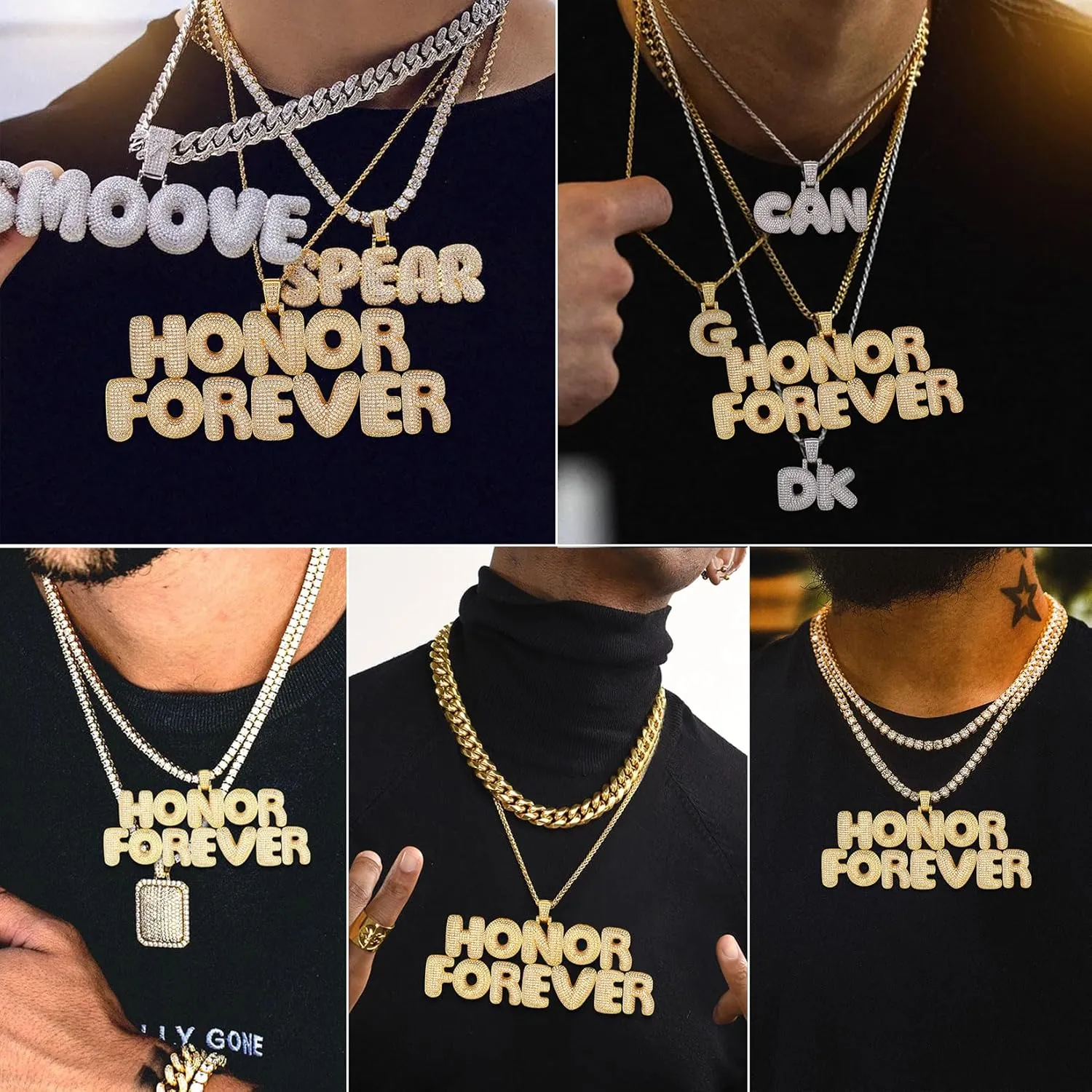 U7 Iced Out Pendant Mens Hip Hop Jewelry Platinum/18K Gold Plated Lab Diamond Bubble Letter Necklaces Custom Number Chain Intials Name Necklaces