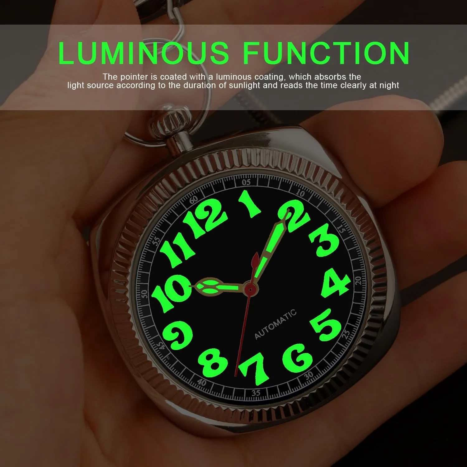 Uncovered Men's Mechanical Pocket Watch with Chain, Uncovered Roman Design Dial Chain Mechanical Pocket Watches for Men