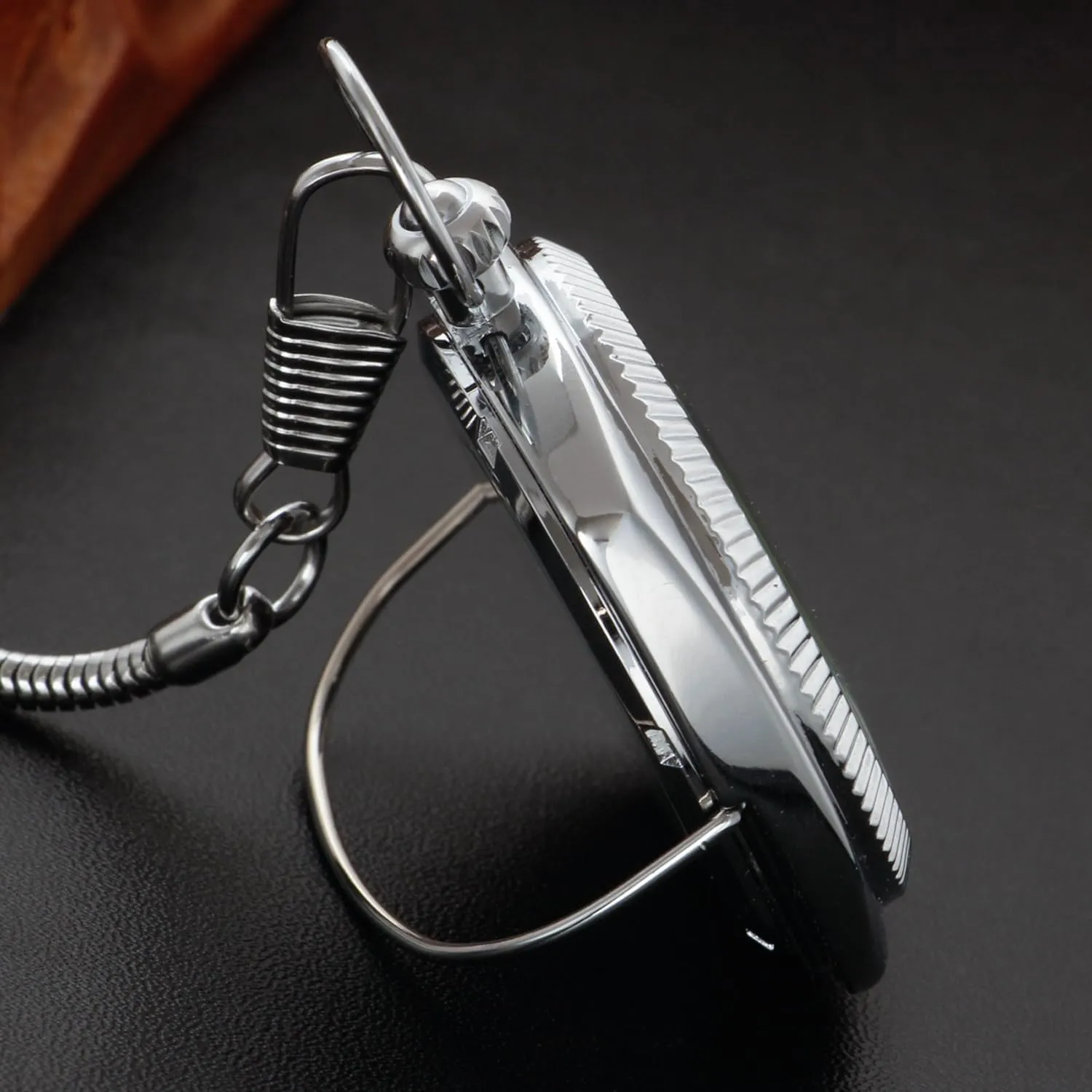 Uncovered Men's Mechanical Pocket Watch with Chain, Uncovered Roman Design Dial Chain Mechanical Pocket Watches for Men