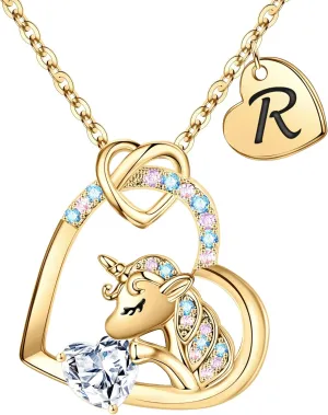 Unicorns Gifts for Girls - Unicorns Gifts CZ Heart Unicorn Necklaces for Girls Jewelry Initial Necklaces for Girls Teen Unicorns Gifts for Girls Unicorn Jewelry Birthday Gifts