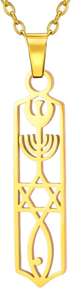 UNIFT Hanukkah Menorah Star of David Necklace Stainless Steel for Women Messianic Seal Mezuzah Jewish Star Candlestick Pendant Necklaces Faith Religious Jewelry Gifts