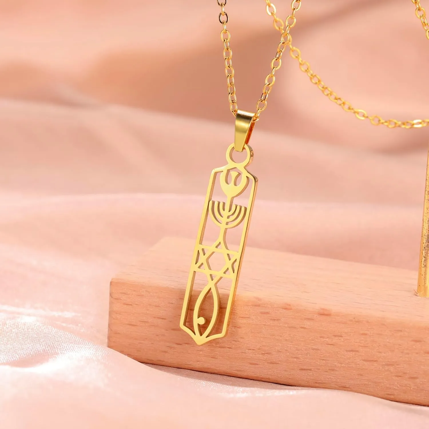 UNIFT Hanukkah Menorah Star of David Necklace Stainless Steel for Women Messianic Seal Mezuzah Jewish Star Candlestick Pendant Necklaces Faith Religious Jewelry Gifts