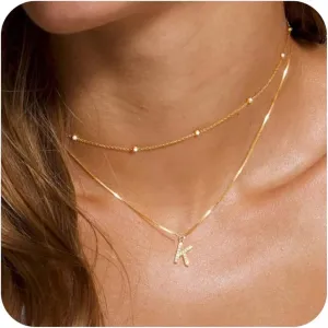 Ursteel Gold Layered Initial Necklaces for Women - Gold Plated Dainty Layered Letter A-Z Pendent Choker Necklaces for Women Trendy Jewelry Gifts