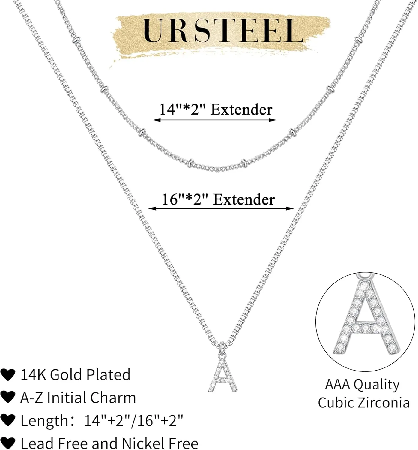 Ursteel Gold Layered Initial Necklaces for Women - Gold Plated Dainty Layered Letter A-Z Pendent Choker Necklaces for Women Trendy Jewelry Gifts