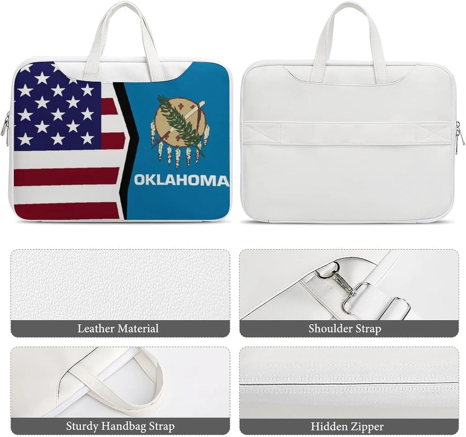 U.S.A And Oklahoma State Flag Leather Bag Laptop Case Slim Water Resistant Computer Bags with Handle Briefcase for Work