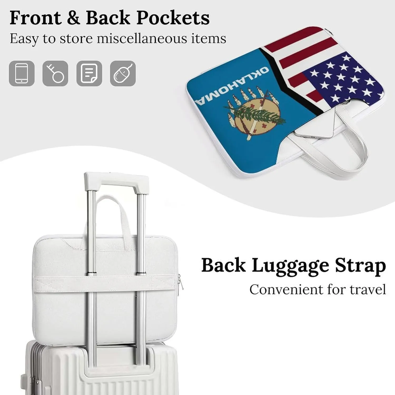 U.S.A And Oklahoma State Flag Leather Bag Laptop Case Slim Water Resistant Computer Bags with Handle Briefcase for Work