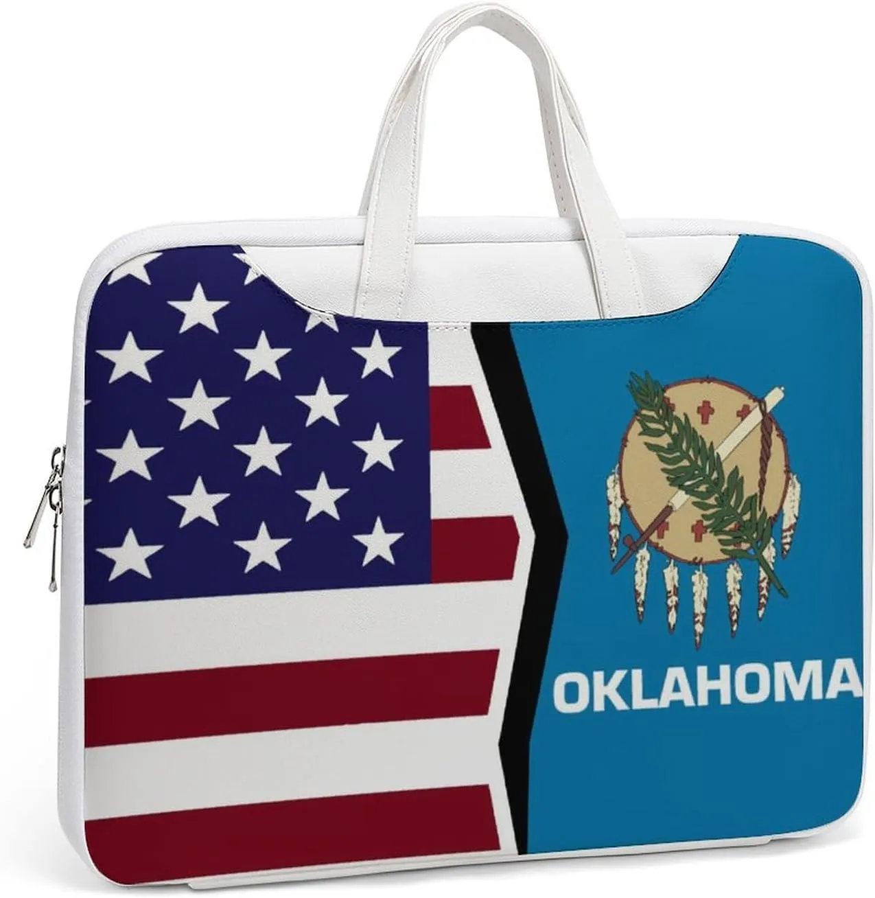U.S.A And Oklahoma State Flag Leather Bag Laptop Case Slim Water Resistant Computer Bags with Handle Briefcase for Work
