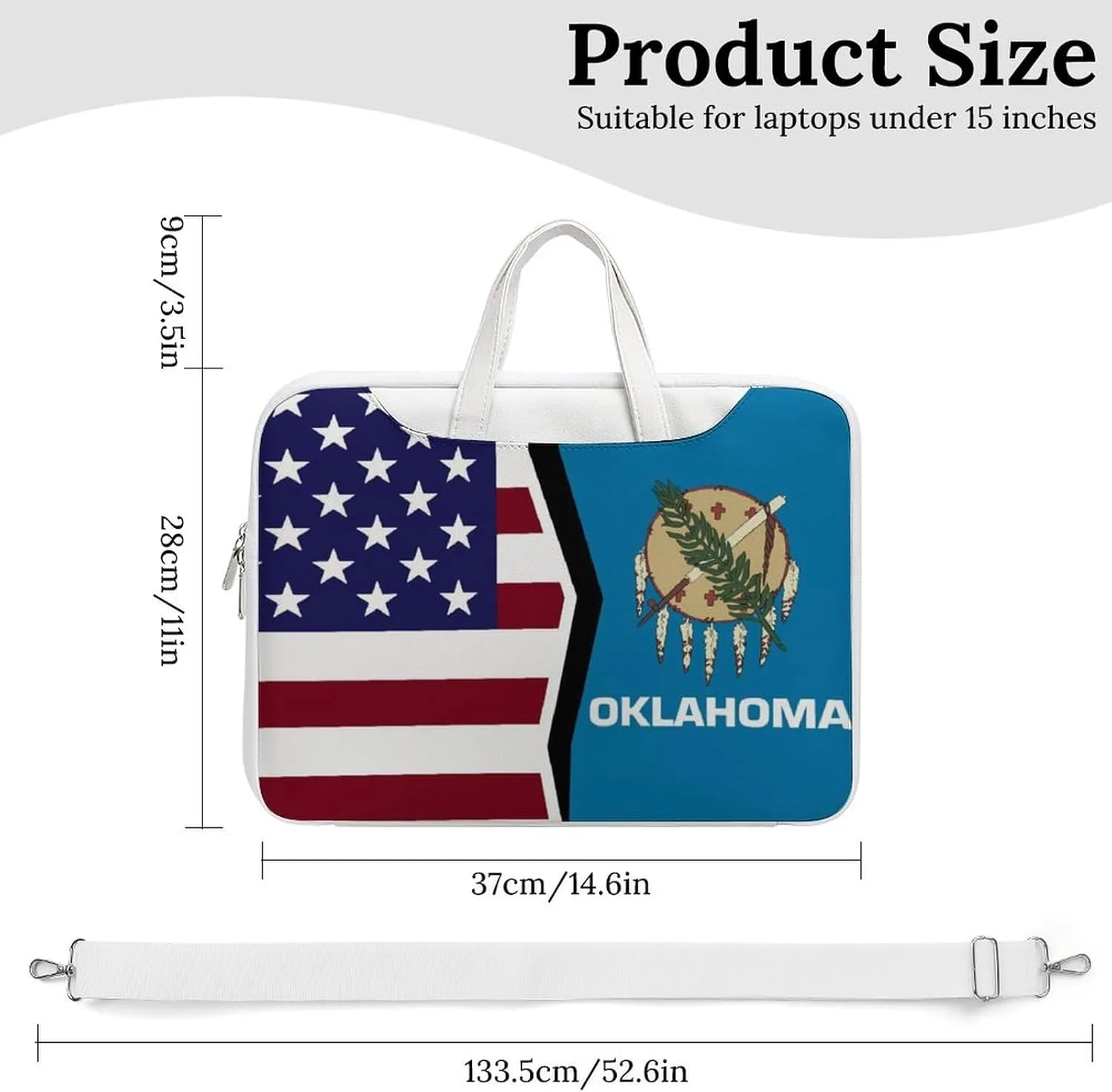 U.S.A And Oklahoma State Flag Leather Bag Laptop Case Slim Water Resistant Computer Bags with Handle Briefcase for Work