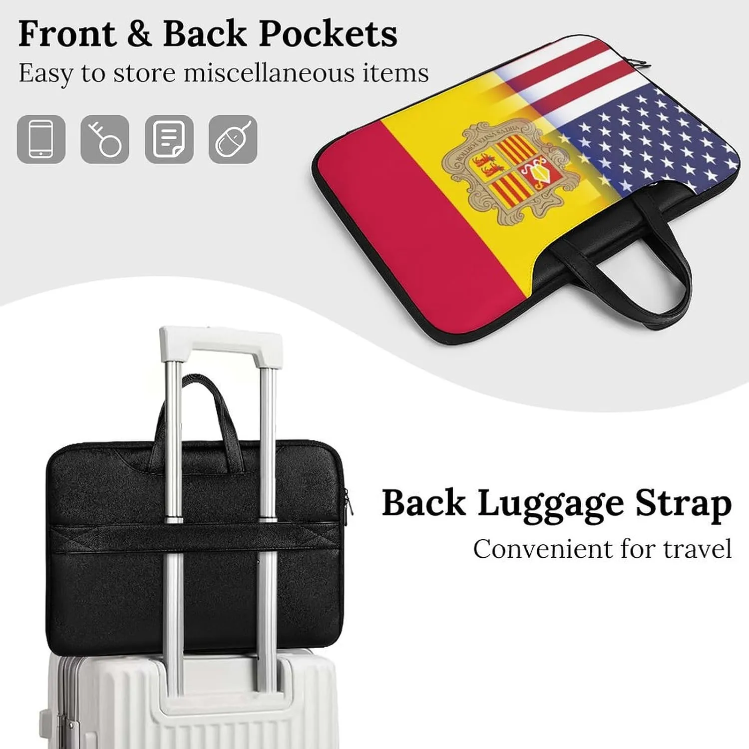 U.S.A Andorran Flag Leather Bag Laptop Case Slim Water Resistant Computer Bags with Handle Briefcase for Work