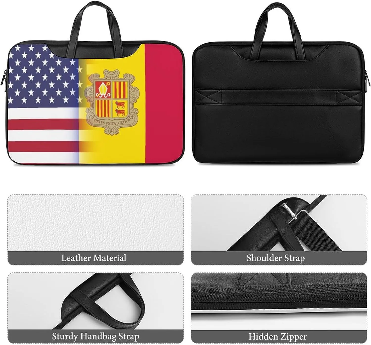 U.S.A Andorran Flag Leather Bag Laptop Case Slim Water Resistant Computer Bags with Handle Briefcase for Work